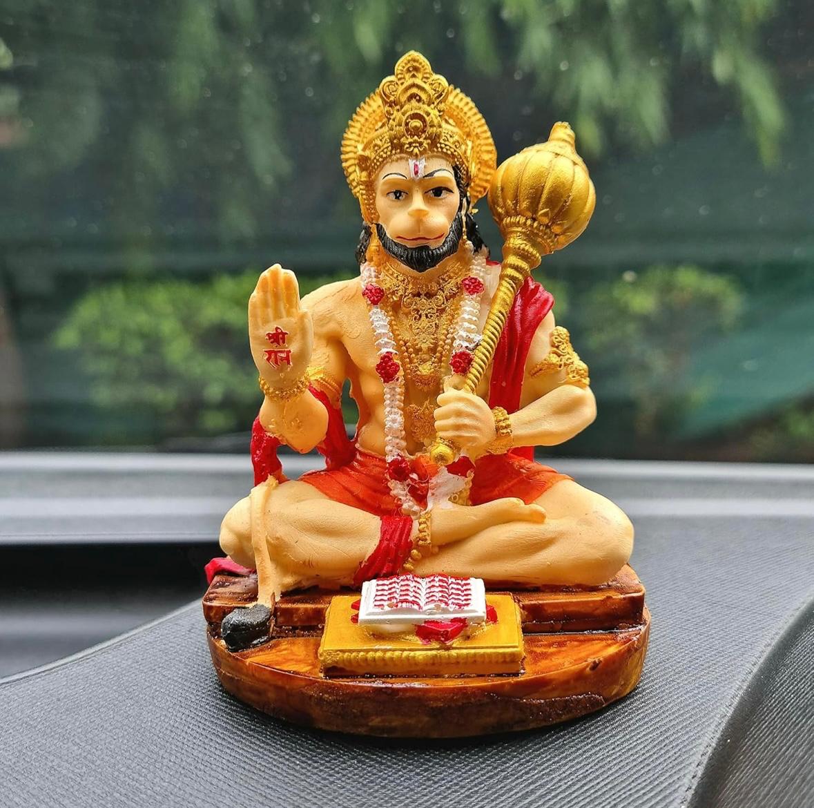 Lord Hanuman Idol Sitting with Gada and Ramayan Book | StangCart ™